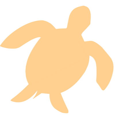 A flat, minimalist silhouette of a sea turtle in a solid light orange color, set against a solid white background.