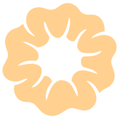 A stylized peach-colored scrunchie shape with a white center on a solid black background.